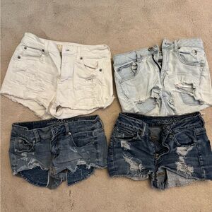 American Eagle Outfitters Jean Shorts in White, Light Blue, and Dark Blue